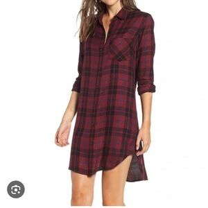Wine Maroon Flannel Shirt Dress